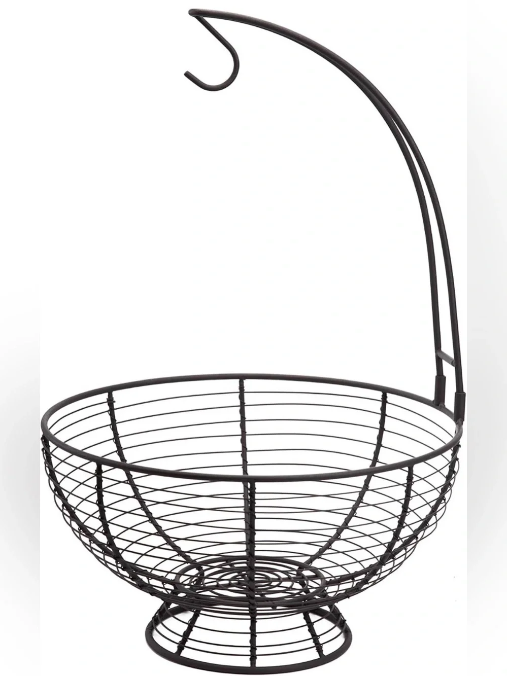 Two-Tier Wire Fruit Basket with Banana Hanger - matte brown